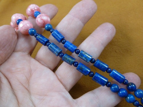 (v465-3) 27" de largo piedra preciosa rosa rodocrosita + collar redondo azul lapislázuli con cuentas - Imagen 3 de 4
