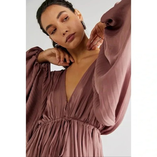 NWT Free People Arzel Mini Dress Long Sleeve in Cinnamon Sz Small - Picture 2 of 12