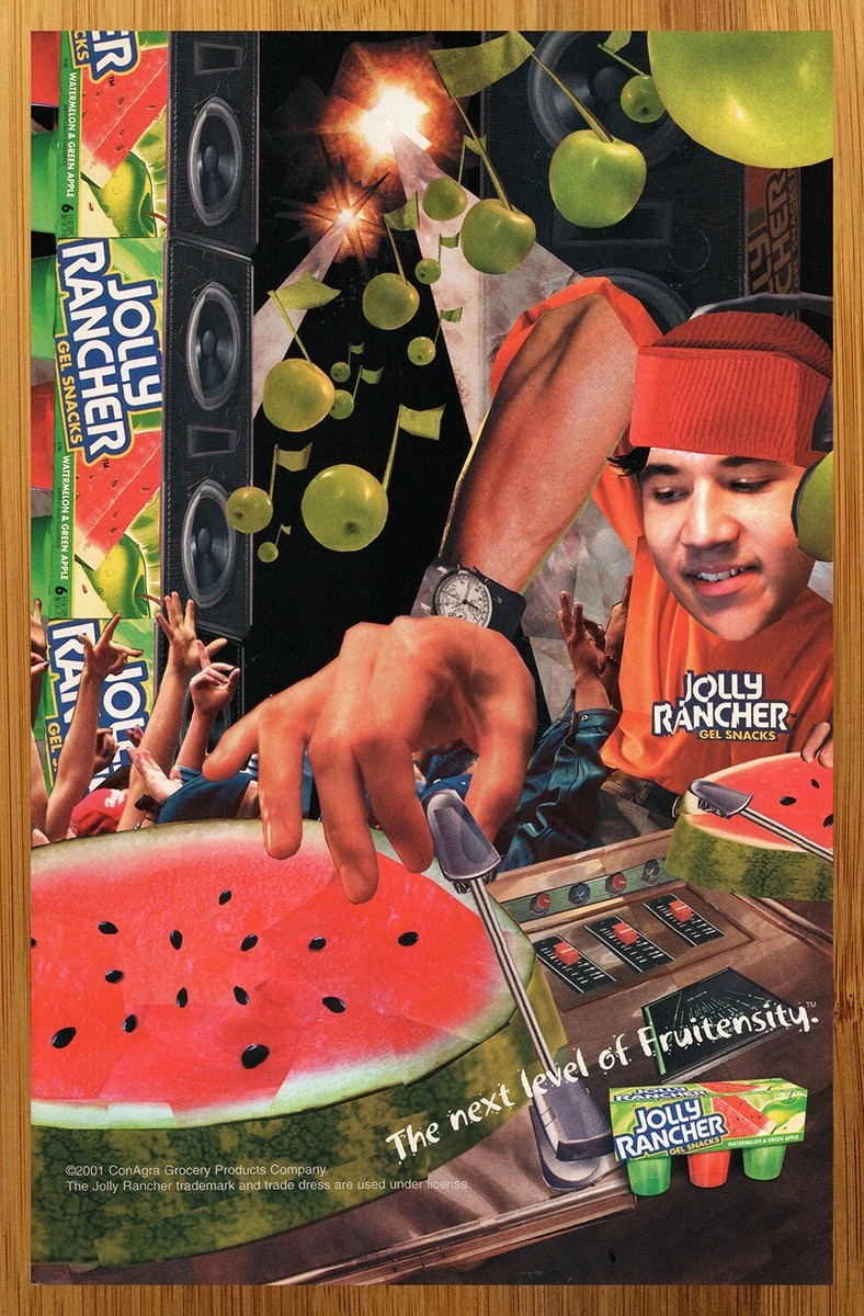2001 Jolly Rancher Gel Snacks Vintage Print Ad/Poster Jell-O DJ