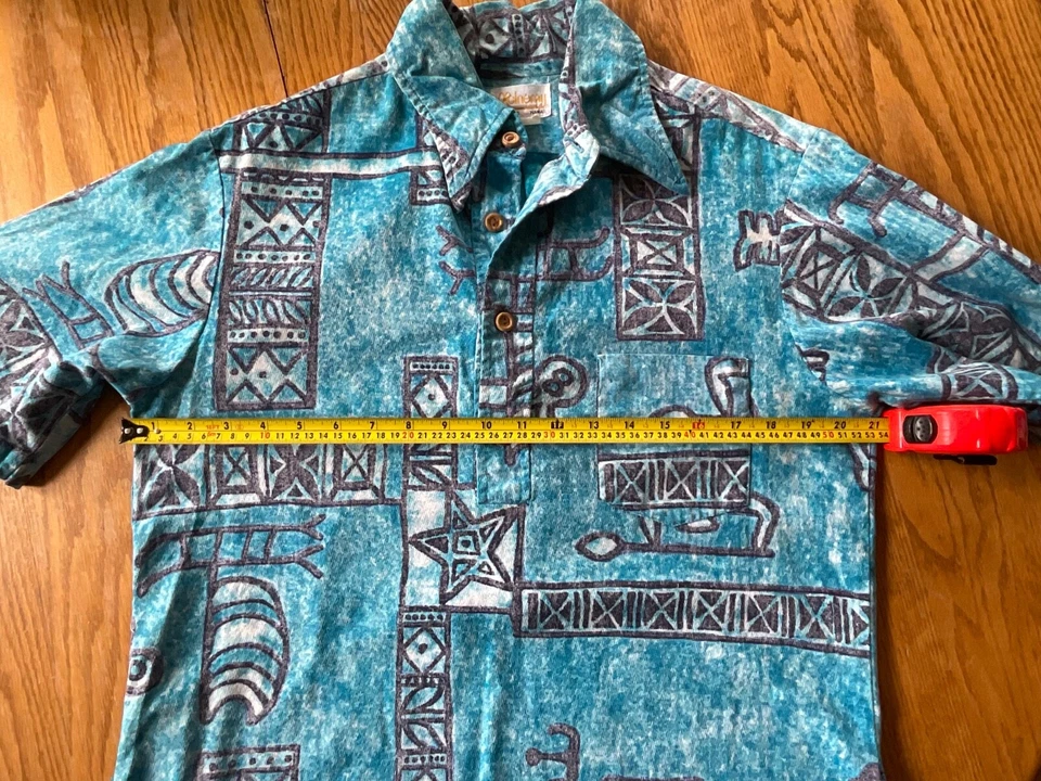 Vintage McInerny Shirt Hawaiian Barkcloth Mens Medium Wood Buttons Front Placket - Image 2 of 4