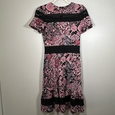 Michael Kors Women’s Dress Black Pink Paisley Print Black Lace S Fit And Flare