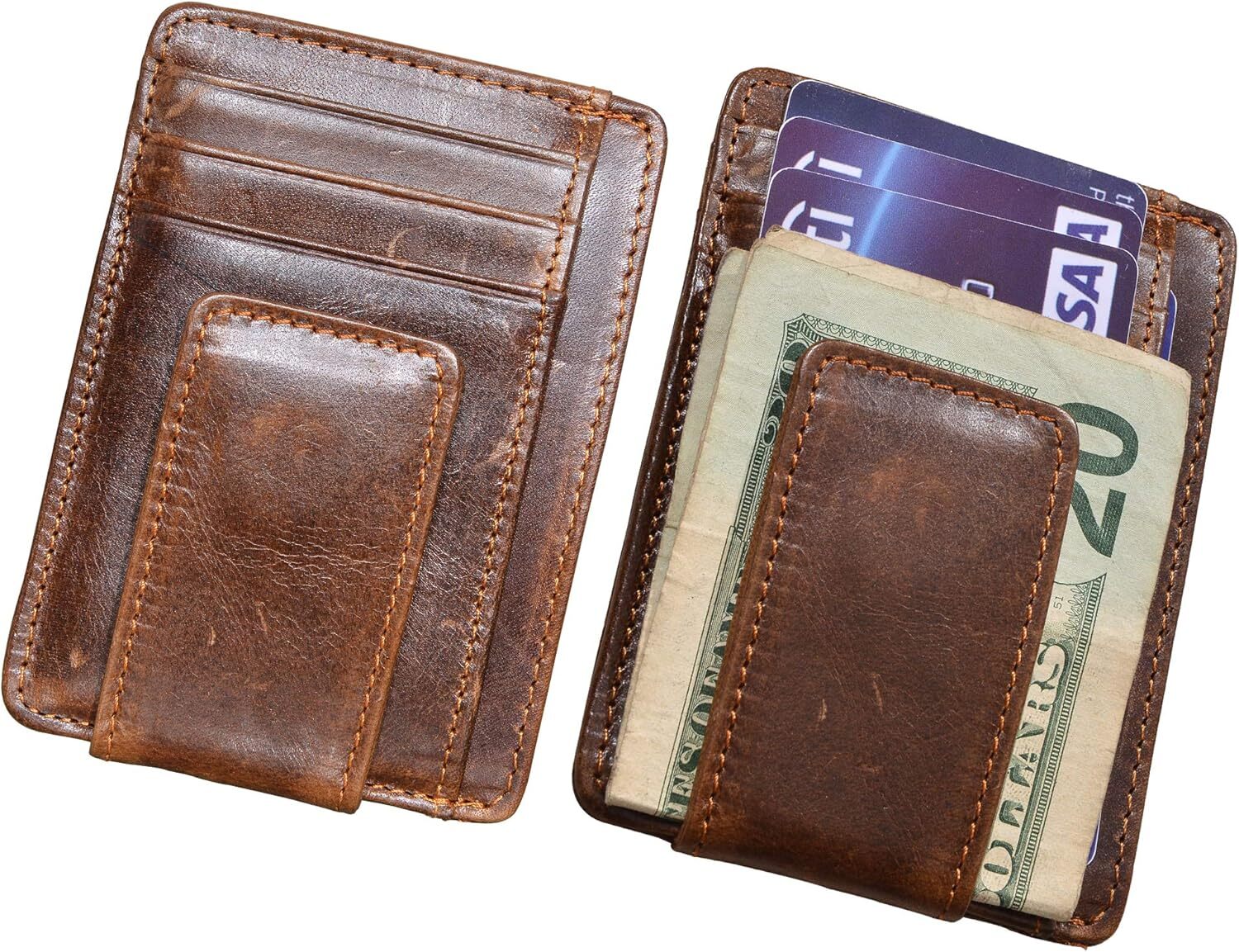 Money Clip RFID Front Pocket Wallet Men Leather Slim Minimalist Wallet-image