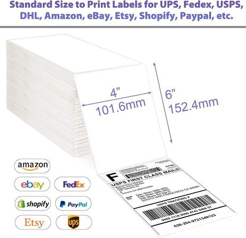 1000 4 x 6 Fanfold Direct Thermal Shipping Labels White Rollo Zebra Printers - Picture 3 of 11