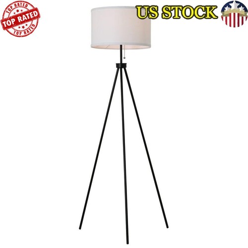 Black Metal Tripod Floor Lamp 58" Height Pull Chain Switch 150W Bulb Compatible