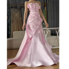 Pink Appliques Evening Dresses Pleat Sleeveless Chapel Train Gowns Party Dress