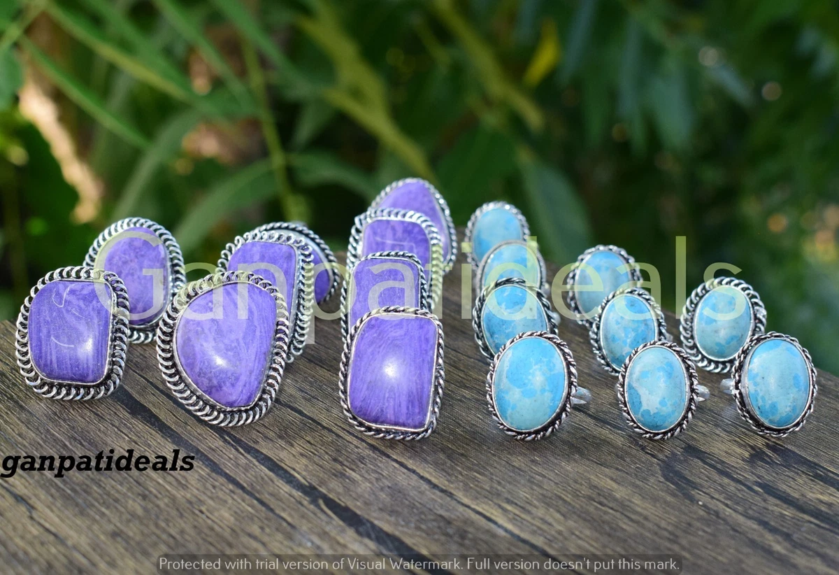 Charorite Larimar Gemstone Rings Wholesale Lots 925 Silver