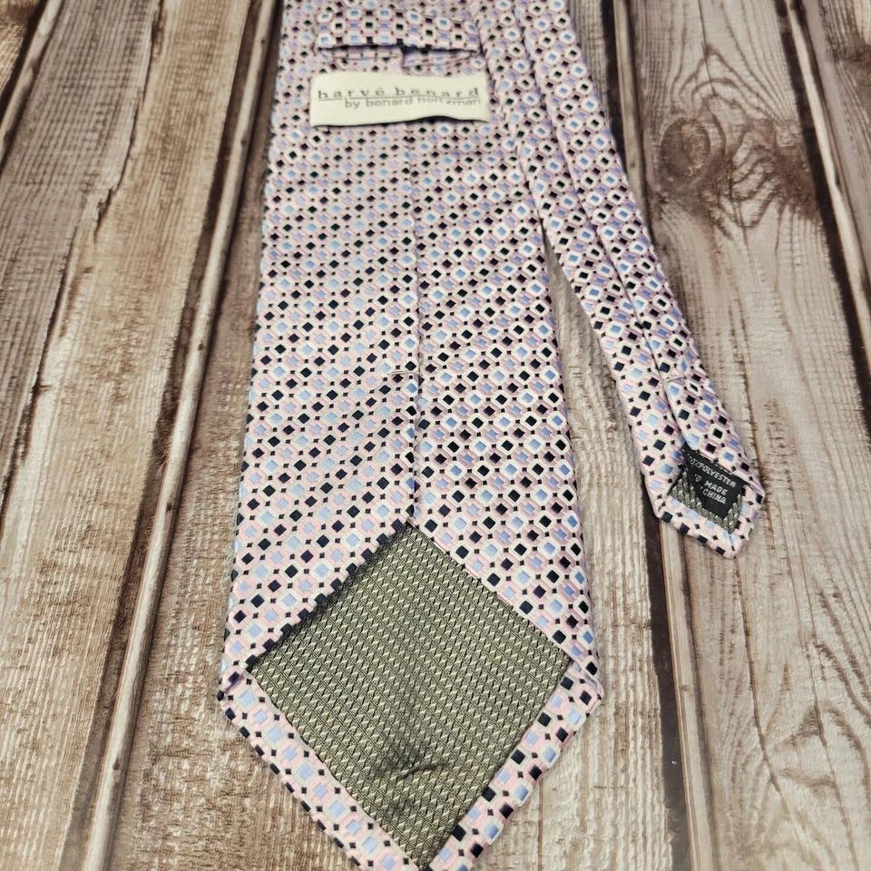 Corbata de poliéster Harve Bernard rosa azul estampado geométrico Foto 4 de 4