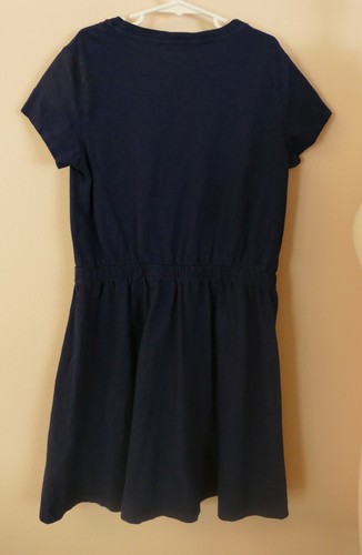 JUICY Couture Girls M 10/12 Navy Blue Knit Short Sleeve Dress Rainbow Stripe - Picture 3 of 6