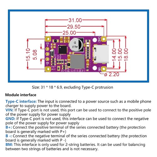 Type-C 2-3S 15W3.7V Lithium Battery Charging Boost Module Support QC Fast Charge - Zdjęcie 2 z 13