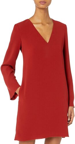 THEORY Womens Long Sleeve Dress Ulyssa Solid Rusty Red Size P H0109602 - Picture 1 of 11
