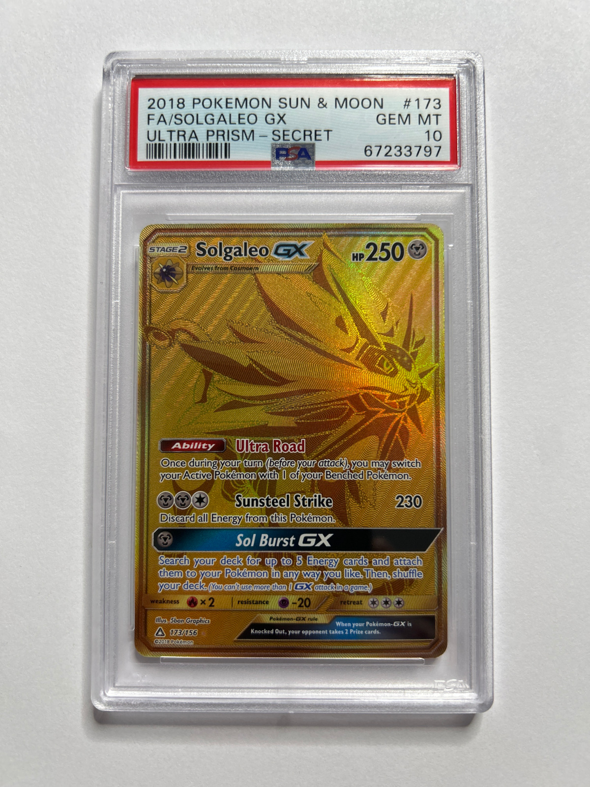 Pokemon Card - Solgaleo GX (Secret Rare) - SM - Ultra Prism 173/156 lightly  used