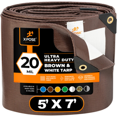 5' x 7' Brown/White Ultra Heavy Duty Tarp - 20 Mil