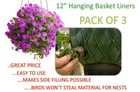 3 Pack of Hanging Basket Liners (12 inch) - Best Value - Easy and Reliable