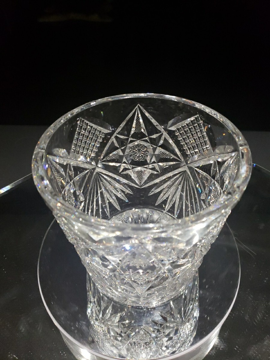 Rare 5" Flower Pot Planter, American Brilliant Period Cut Glass Crystal  STRAUS