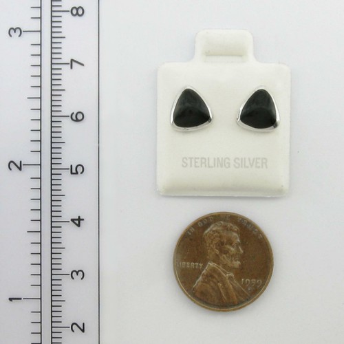 Onyx Triangle Post Earrings in SOLID '925' Sterling Silver - NEW! - Picture 4 of 7
