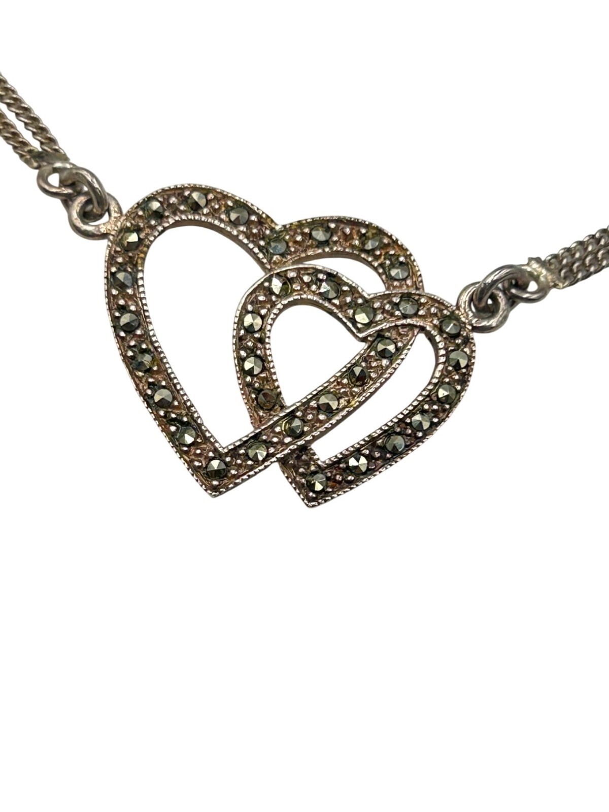 intersecting Double Hearts Necklace Sterling Silv… - image 1
