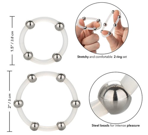 Steel Beaded Silicone Ring Set Clear Natural Arousal Sensual Male Cockrings - Picture 2 of 10