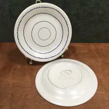 4 Macy’s The Cellar Salad Plates Blue/White Concentric Circles Tiny Squares, Vtg