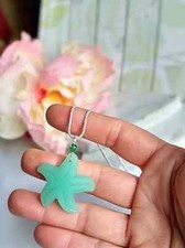 Seaglass Starfish Necklace, Beach Pendant, Anti Tarnish Platinum Sterling Silver