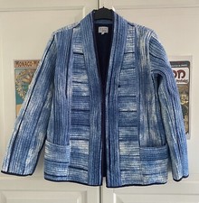 East With Fabindia Blue Block Print Cotton Quilted Kantha Jacket 10