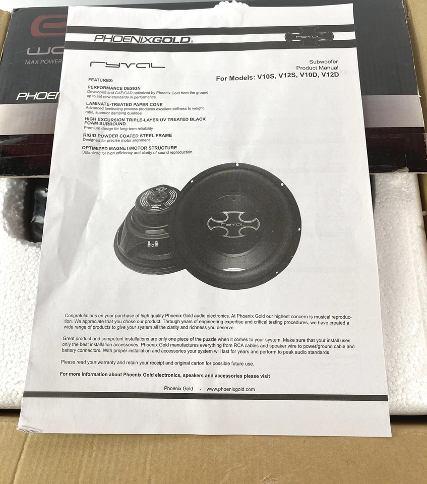 Phoenix Gold RYVAL V10d 10" Doble Bobina de Voz Subwoofer 600W Coche Sub NOS CAJA ABIERTA Foto 2 de 4