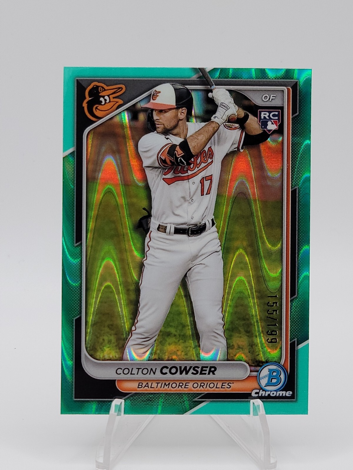 Colton Cowser 2024 Bowman Chrome Aqua Raywave Refractor Rookie Card 155/199