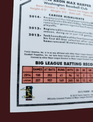 Tarjeta de inserción de bronce Donruss Bryce Harper '81 2015 pruebas de prensa # 201/199 casi nueva-como nueva - Imagen 7 de 8