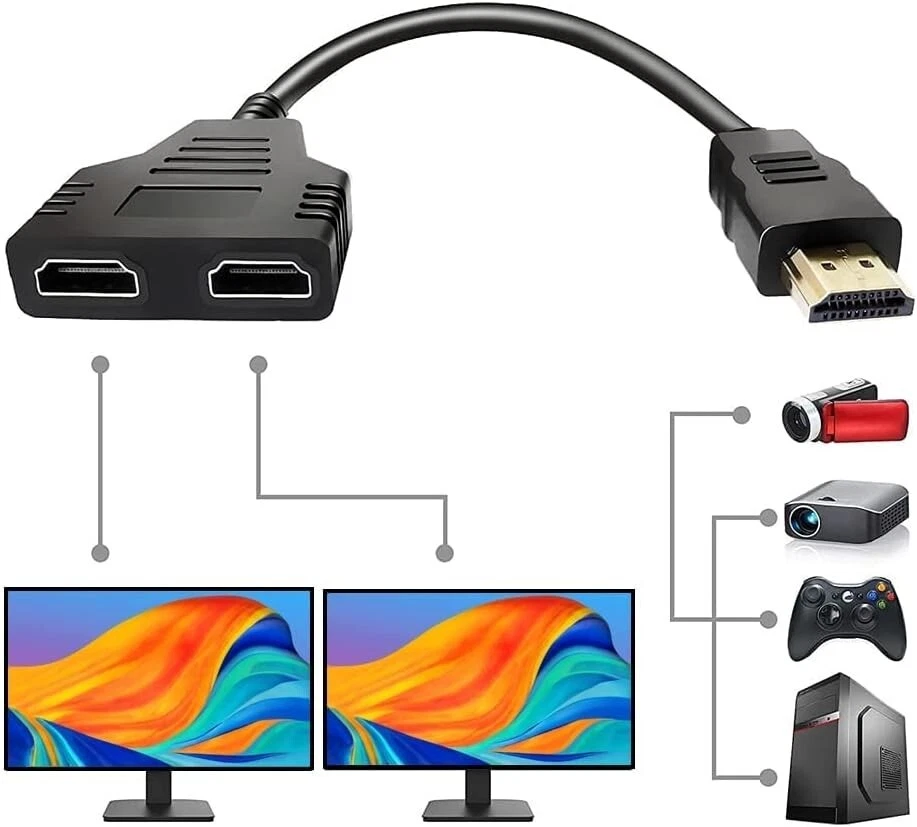 1 Input 2 Output HDMI Splitter Adapter Male To Female Office Monitor Pc Laptop - Image 2 of 4