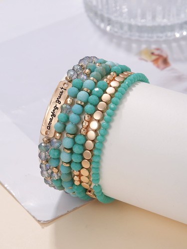 6pcs/set Champagne Gold-tone Beaded Bracelet Fashion Jewelry Accessories for - Picture 7 of 7