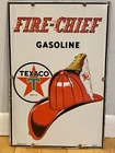 Vintage Rare 1947 Texaco Fire-Chief Gasoline Porcelain Sign 12" X 18" Nice Cond.