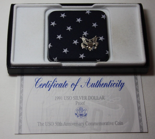 1991s United States 50th Anniversary USO Commemorative Silver Dollar OGP [122GRA - Picture 2 of 5