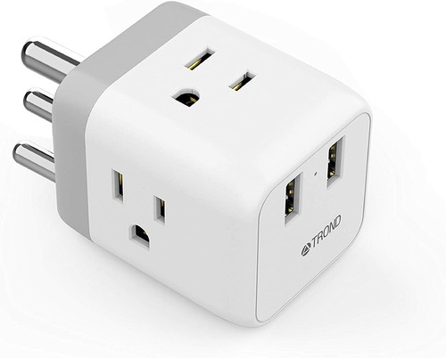 India Power Adapter, Safe Travel Plug Adapter, 2 USB Ports, 3 AC Outlets Type D
