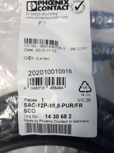 BOLSA DE CONTACTO FÉNIX 12P 10,0 PURO FR SCO 14 30 68 2 CABLES 10M M12 NUEVO STOCK ANTIGUO - Imagen 9 de 9