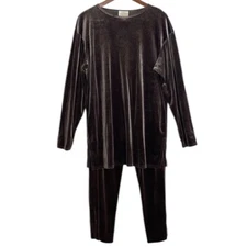 Vintage Linda Lundstrom Lounge Set Womens Large Brown Stretch Velour Top Pants