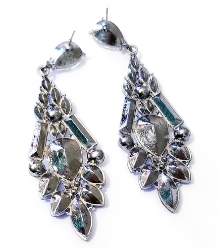 Rhinestone Chandelier Drop Earrings Steampunk Prom Pageant Jewelry 3.2 in Pink - Picture 9 of 12
