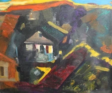 Expressionist oil painting landscape cityscape