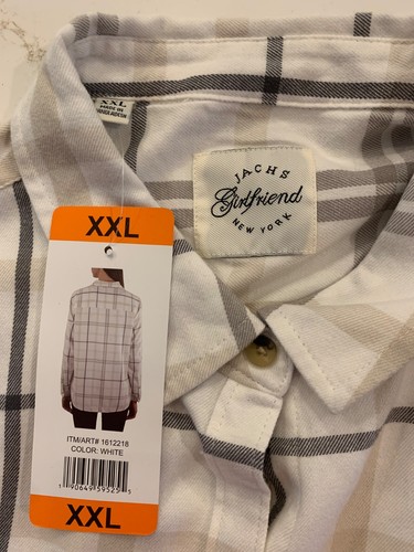 Jachs Girlfriend Shirt Adult 2XL Cream Flannel Plaid Button-Up Women’s NEW - Picture 7 of 9