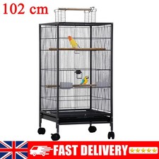 Large Bird Cage Metal Parrot Cage w/ Rolling Stand & Wooden Perches for Conures