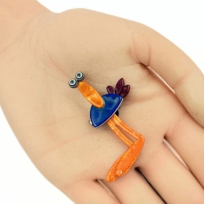 Lea Stein Marked Paris Blue Orange Red Celluloid L'ile Aux Enfant Antivol Brooch
