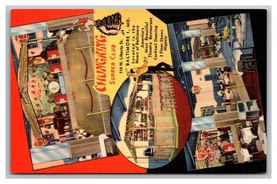Chungking Supper Club Restaurant Interior Baltimore MD Vintage Linen Postcard