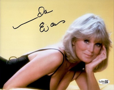 LINDA EVANS AUTOGRAPHED 8x10 COLOR PHOTO          VERY SEXY POSE        JSA