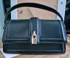 Ladies Black Padlock Top Handle Handbag With Additional Long Strap BNWT