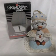 Bell Ornament Jasco Caring Critter Chimer Mama Duck Reading Porcelain Bisque 3”