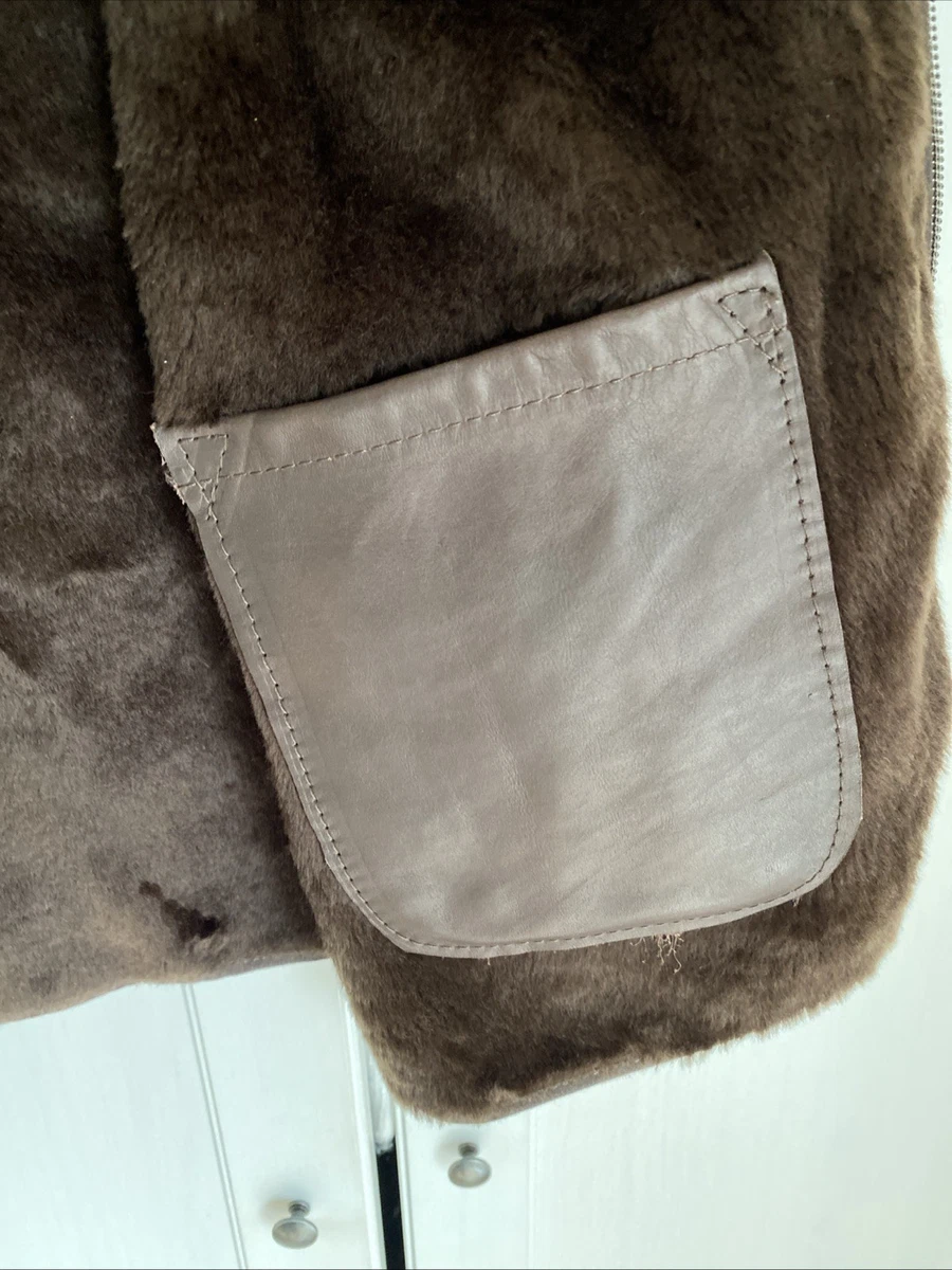 Chaqueta peluda Schott NYC forro talla 42 marrón nailon cremallera solo nueva sin usar