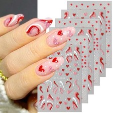 6 Sheets Valentines Nail Stickers for Nail Art 3D Self Adhesive Valentines-1