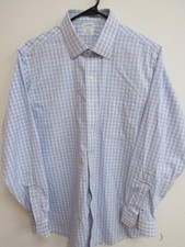 Brooks Brothers Milano Blue/White Check Long Sleeve Button-Up Shirt 17-34