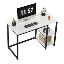  Computer Desk 40 inches with 2-Tier Shelves Sturdy Home Office 40 IN White