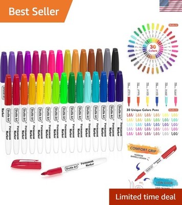 30 Colors Permanent Markers, Fine Point, Assorted Colors, Works on Plastic,Wo...