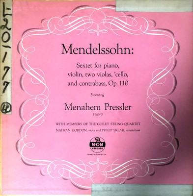 Menahem Pressler, Mendelssohn - Sextet for piano, violin, two violas,  cello, 
