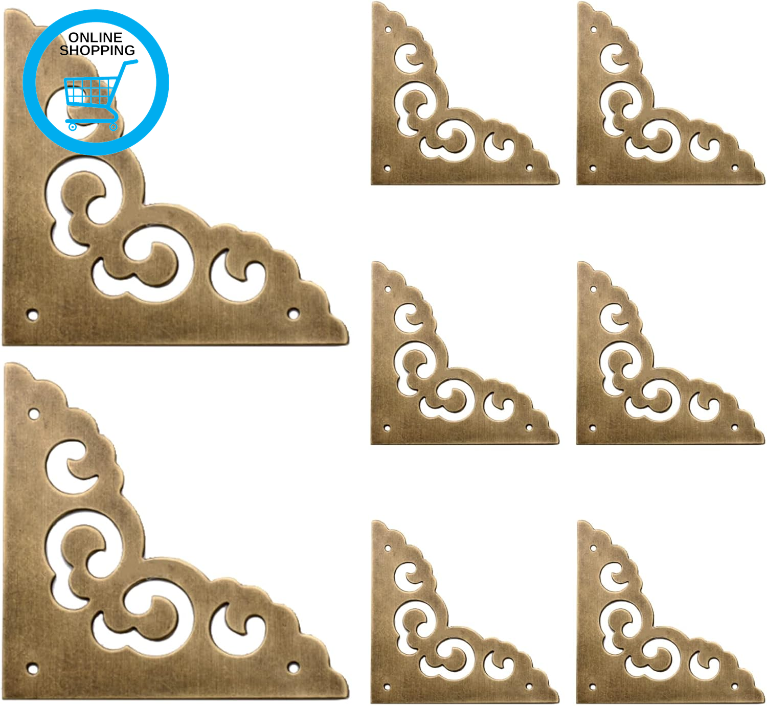 Brass Flat Corners Bracket, 8PCS Decorative Brass Box Corner Protector Metal Flo
